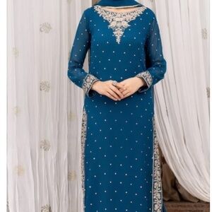 Stunning blue embroidered Pakistani dress/ Wedding Guest Dress